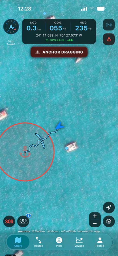 Anchor drag alarm at Big Major Cay, Exumas