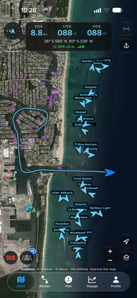 Live AIS traffic off Port Everglades